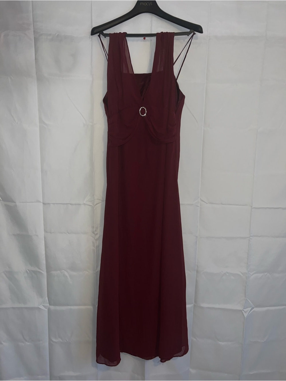CLARA Burgundy Maxi Dress with Rhinestone Accent